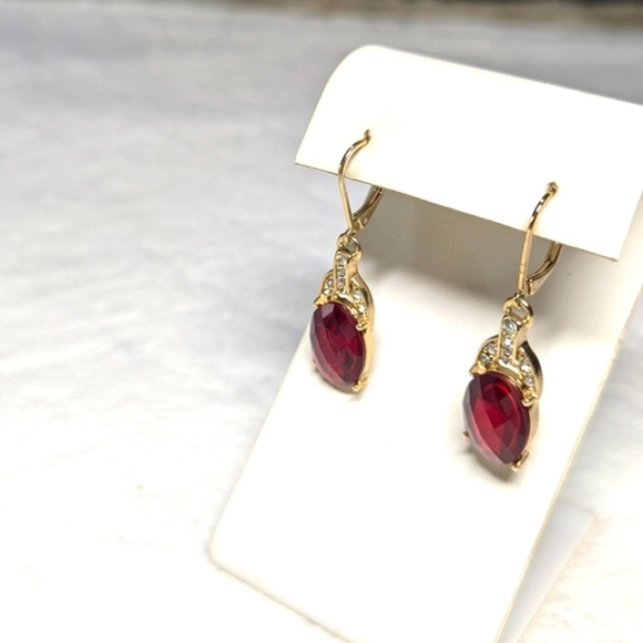 Vintage Goldtone,Red and Clear Rhinestone Pierced Earrings - Picture 3 of 7